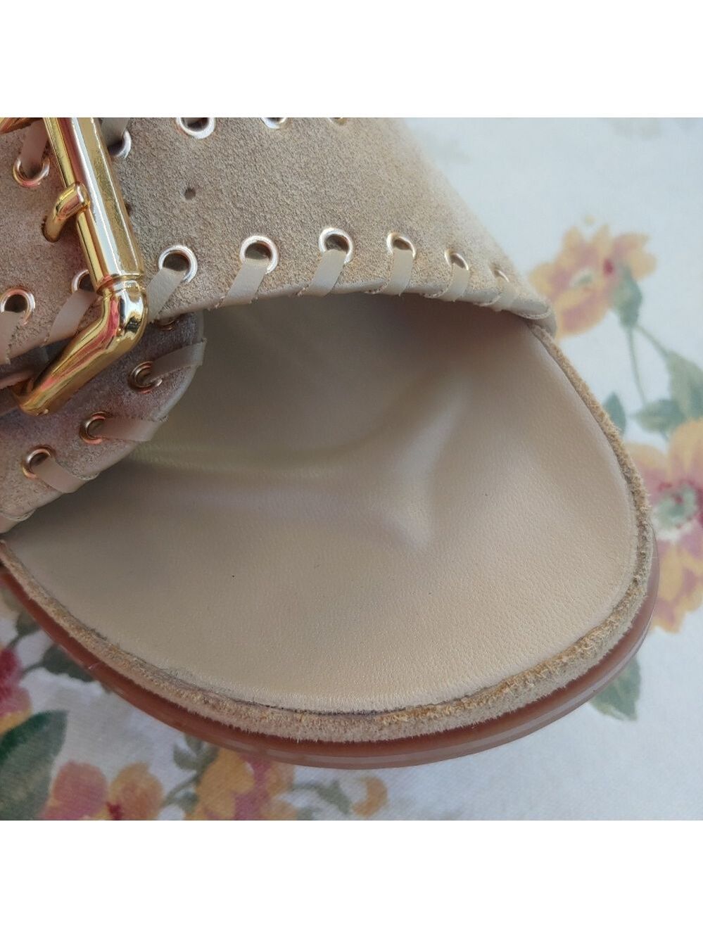 Zara Tan Suede Double Strap Slide Sandals with Gromets Women's size US 11 Euro 4 - Picture 9 of 17